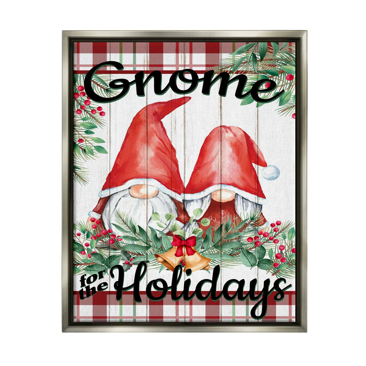 Stupell Industries Gnome For The Holidays Plaid Framed Floater Canvas Wall Art